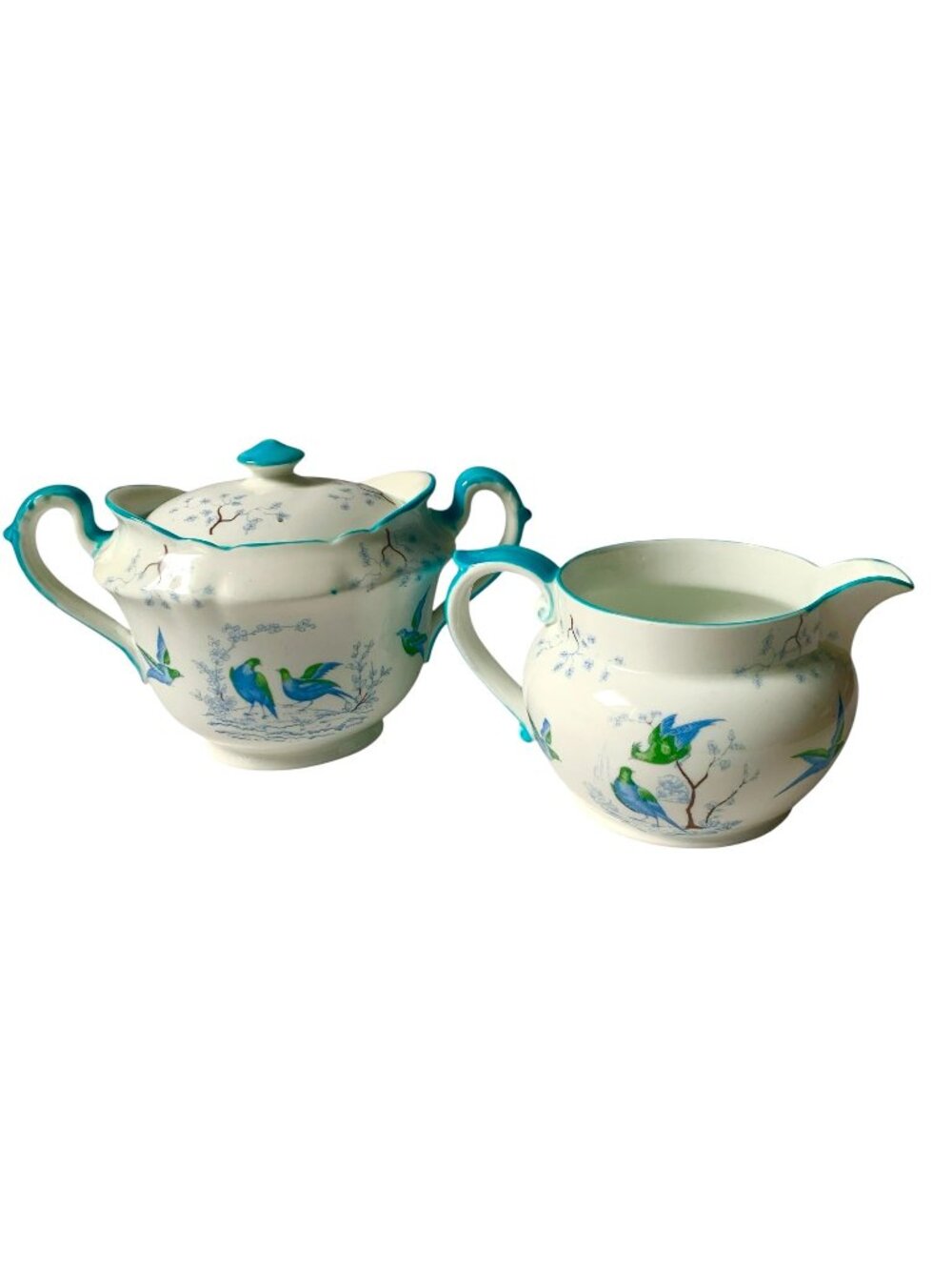 Antique Blue Bird Ye Olde English Cream and Sugar Grosvenor China